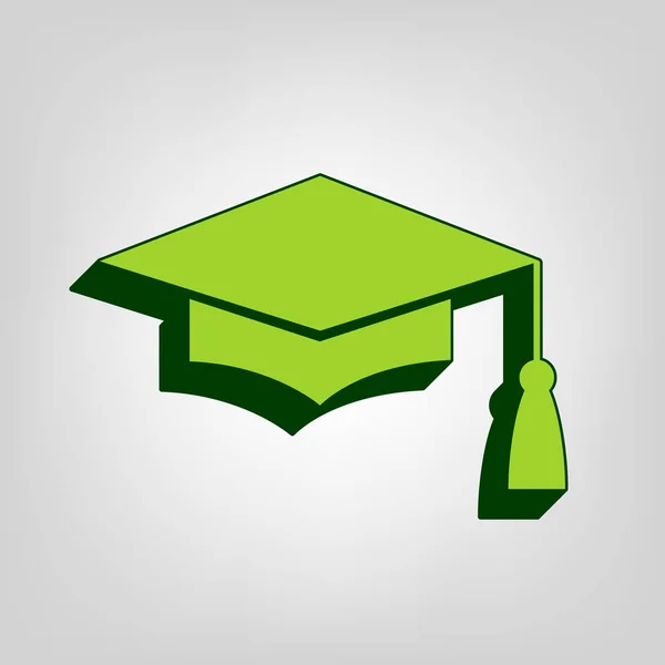 砂浆板或毕业帽 教育标志 黄色绿色实体图标与深绿色的外部身体在浅色背景 — 图库矢量图片