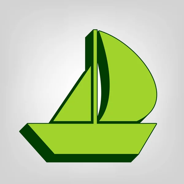 Sail Boat Segno Vettore Giallo Icona Solida Verde Con Corpo — Vettoriale Stock