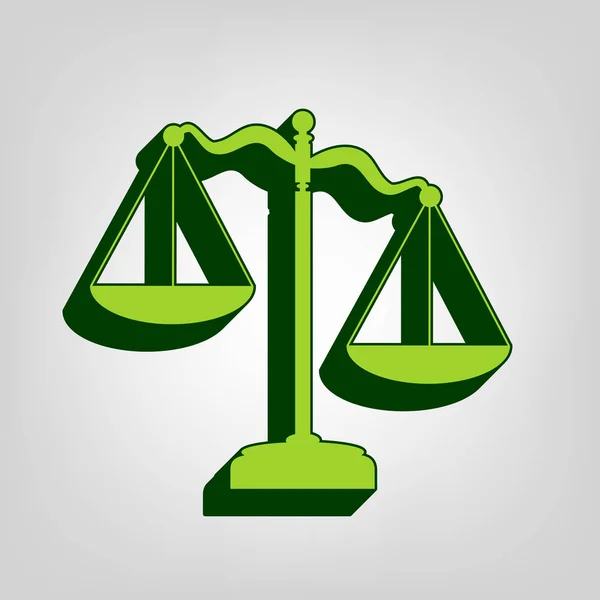 Scales Justice Sign Vector Yellow Green Solid Icon Dark Green — Stock Vector