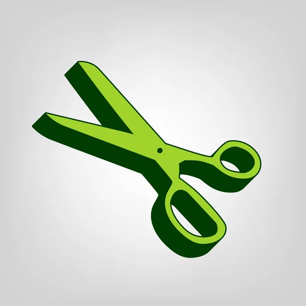 Scissors Sign Illustration Vector Yellow Green Solid Icon Dark Green — Stock Vector