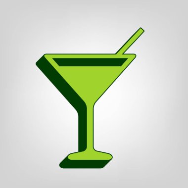 Kokteyl işareti illüstrasyon. Vektör. Açık renkli renkli, koyu yeşil dış gövde ile sarı yeşil katı simgesi.