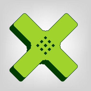 Etiket işareti yardım. Vektör. Açık renkli renkli, koyu yeşil dış gövde ile sarı yeşil katı simgesi.