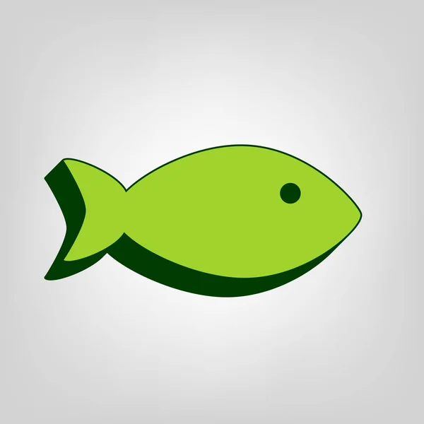 鱼标志例证 黄色绿色实体图标与深绿色的外部身体在浅色背景 — 图库矢量图片