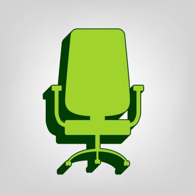 Ofis koltuğu işaret. Vektör. Açık renkli renkli, koyu yeşil dış gövde ile sarı yeşil katı simgesi.
