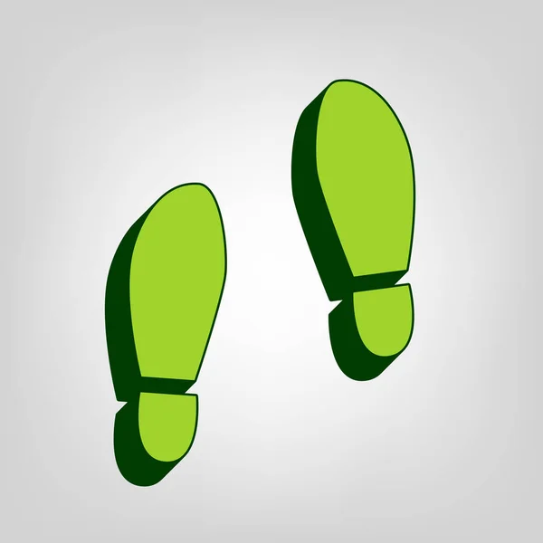 印迹鞋底鞋牌 黄色绿色实体图标与深绿色的外部身体在浅色背景 — 图库矢量图片