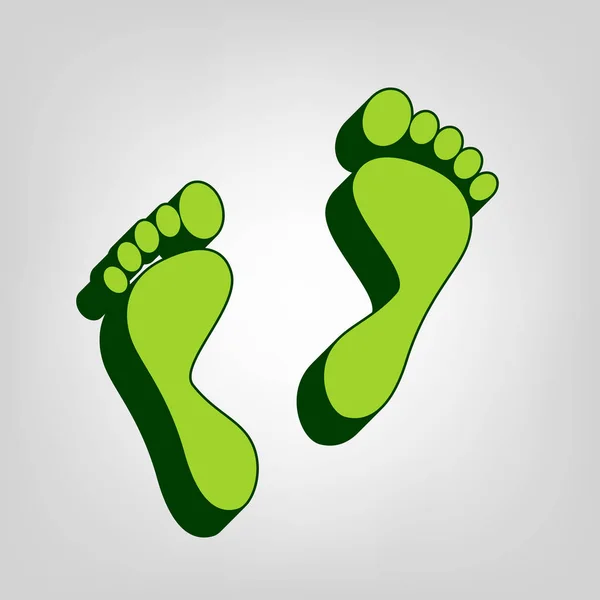 Foot Prints Sign Vector Yellow Green Solid Icon Dark Green — Stock Vector