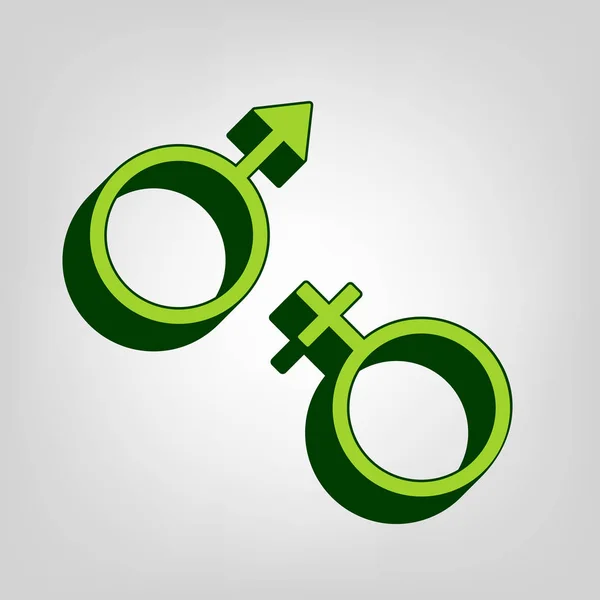 Signe Sex Symbole Vecteur Icône Solide Jaune Vert Avec Corps — Image vectorielle