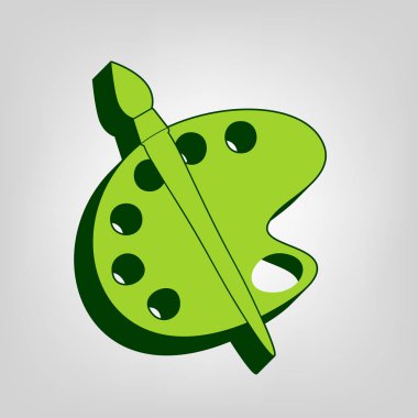 Palet ve fırça oturum açın. Vektör. Açık renkli renkli, koyu yeşil dış gövde ile sarı yeşil katı simgesi.