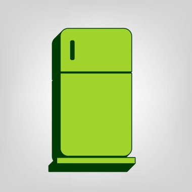 Buzdolabı işareti illüstrasyon. Vektör. Açık renkli renkli, koyu yeşil dış gövde ile sarı yeşil katı simgesi.