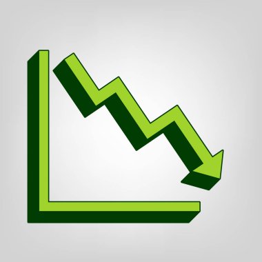 Aşağıya doğru gösteren kriz işaret eden ok. Vektör. Açık renkli renkli, koyu yeşil dış gövde ile sarı yeşil katı simgesi.