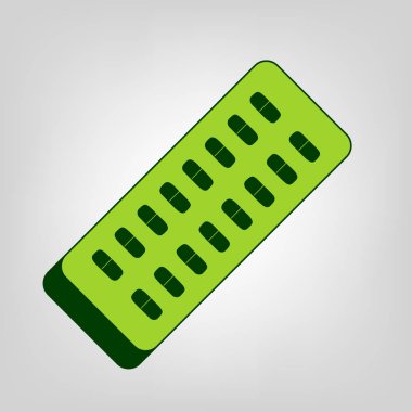 Tıbbi hapları işareti. Vektör. Açık renkli renkli, koyu yeşil dış gövde ile sarı yeşil katı simgesi.