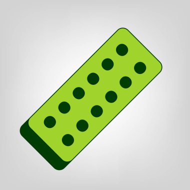 Tıbbi hapları işareti. Vektör. Açık renkli renkli, koyu yeşil dış gövde ile sarı yeşil katı simgesi.