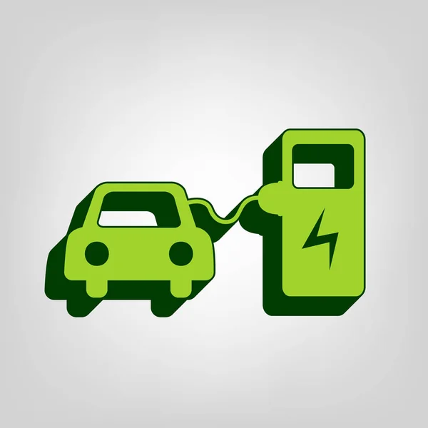 Baterai Mobil Listrik Pengisian Tanda Vektor Ikon Solid Hijau Kuning - Stok Vektor