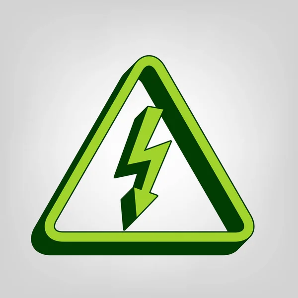 高電圧危険サイン ベクトル 光色を背景に暗い緑の外部ボディ黄色緑色固体のアイコン — ストックベクタ