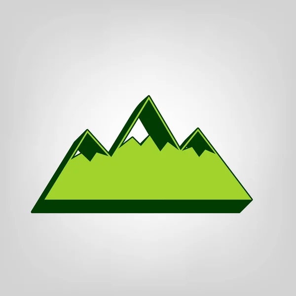 Signo Montaña Ilustración Vector Icono Sólido Verde Amarillo Con Cuerpo — Vector de stock