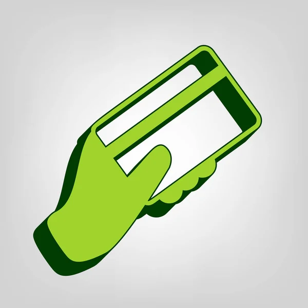 Hand Hält Eine Kreditkarte Vektor Gelb Grünes Einheitliches Symbol Mit — Stockvektor