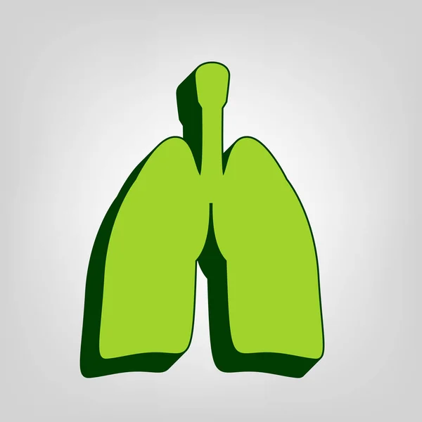 Anatomia Umana Segno Polmonare Vettore Giallo Icona Solida Verde Con — Vettoriale Stock
