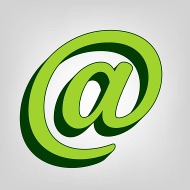 Posta işareti çizimi. Vektör. Açık renkli arka planda koyu yeşil dış gövdeye sahip sarı yeşil katı simge.