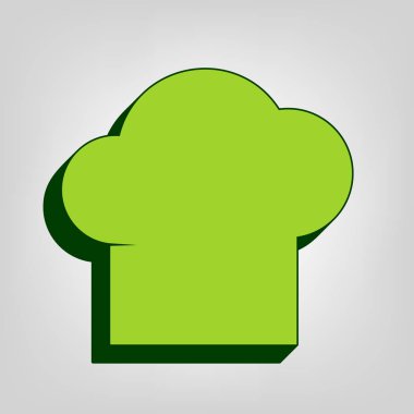Şef Cap işareti. Vektör. Açık renkli arka planda koyu yeşil dış gövdeye sahip sarı yeşil katı simge.