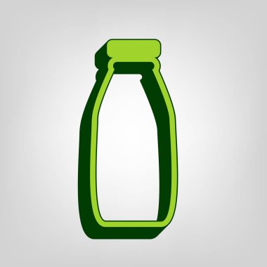 Süt şişesi işareti. Vektör. Açık renkli arka planda koyu yeşil dış gövdeye sahip sarı yeşil katı simge.