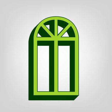 Pencere basit kayıt. Vektör. Açık renkli renkli, koyu yeşil dış gövde ile sarı yeşil katı simgesi.