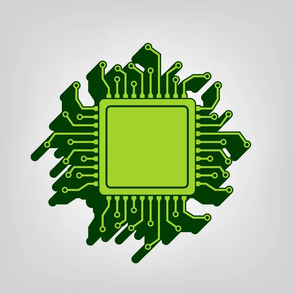 Cpu マイクロプロセッサのイラスト ベクトル 明るい色の背景に濃い緑色の外部ボディを持つ黄色の緑色のソリッドアイコン — ストックベクタ