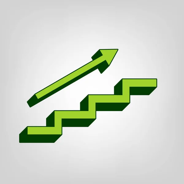 Лестница Стрелой Вектор Желто Зеленая Твердая Икона Темно Зеленым Внешним — стоковый вектор