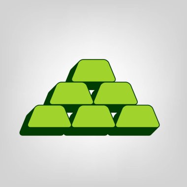 Altın basit bir işaret. Vektör. Açık renkli arka planda koyu yeşil dış gövdeye sahip sarı yeşil katı simge.