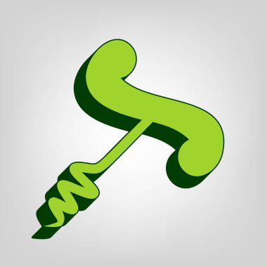 Corkscrew işareti çizim. Vektör. Açık renkli arka planda koyu yeşil dış gövdeye sahip sarı yeşil katı simge.