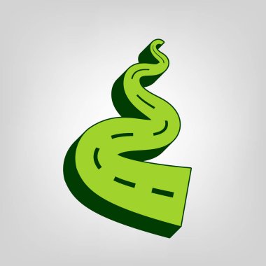 Yol basit bir işaret. Vektör. Açık renkli arka planda koyu yeşil dış gövdeye sahip sarı yeşil katı simge.