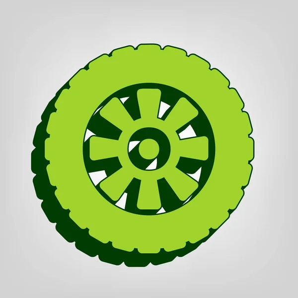 道路轮胎标志 黄色绿色实体图标与深绿色的外部身体在浅色背景 — 图库矢量图片