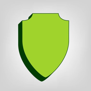 Kalkan işareti illüstrasyon. Vektör. Açık renkli renkli, koyu yeşil dış gövde ile sarı yeşil katı simgesi.
