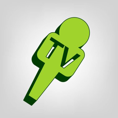 TV mikrofon işaret illüstrasyon. Vektör. Açık renkli renkli, koyu yeşil dış gövde ile sarı yeşil katı simgesi.