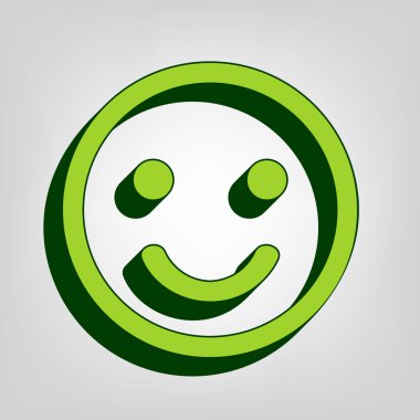 Gülümseme simgesi. Vektör. Açık renkli renkli, koyu yeşil dış gövde ile sarı yeşil katı simgesi.