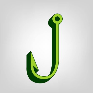 Balıkçılık kanca işareti illüstrasyon. Vektör. Açık renkli renkli, koyu yeşil dış gövde ile sarı yeşil katı simgesi.