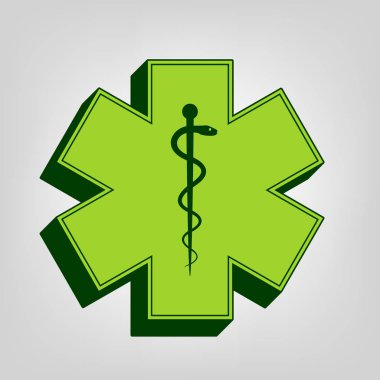 Acil durum veya Star of Life'nın tıbbi sembolü kenarlıklı. Vektör. Açık renkli renkli, koyu yeşil dış gövde ile sarı yeşil katı simgesi.