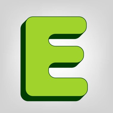 E harfinin işareti şablon öğesi tasarım. Vektör. Açık renkli renkli, koyu yeşil dış gövde ile sarı yeşil katı simgesi.