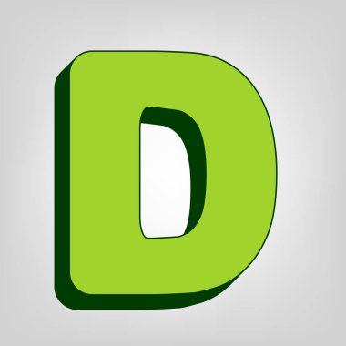 D harfi işareti şablon öğesi tasarım. Vektör. Açık renkli renkli, koyu yeşil dış gövde ile sarı yeşil katı simgesi.