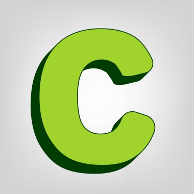 Harf C işareti şablon öğesi tasarım. Vektör. Açık renkli renkli, koyu yeşil dış gövde ile sarı yeşil katı simgesi.