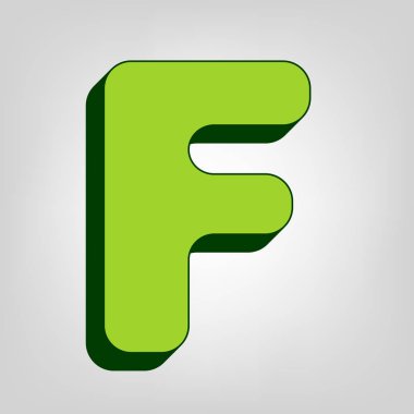 F harfi işareti şablon öğesi tasarım. Vektör. Açık renkli renkli, koyu yeşil dış gövde ile sarı yeşil katı simgesi.