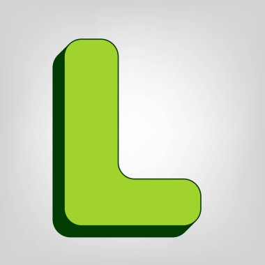 L harfi işareti şablon öğesi tasarım. Vektör. Açık renkli renkli, koyu yeşil dış gövde ile sarı yeşil katı simgesi.