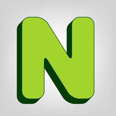 N harfi işareti şablon öğesi tasarım. Vektör. Açık renkli renkli, koyu yeşil dış gövde ile sarı yeşil katı simgesi.