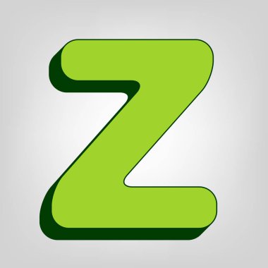 Harf Z işareti şablon öğesi tasarım. Vektör. Açık renkli renkli, koyu yeşil dış gövde ile sarı yeşil katı simgesi.