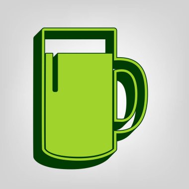 Bira cam işareti. Vektör. Açık renkli renkli, koyu yeşil dış gövde ile sarı yeşil katı simgesi.