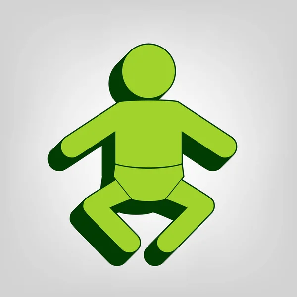 Baby Teken Illustratie Vector Geel Groen Solide Pictogram Met Donker — Stockvector