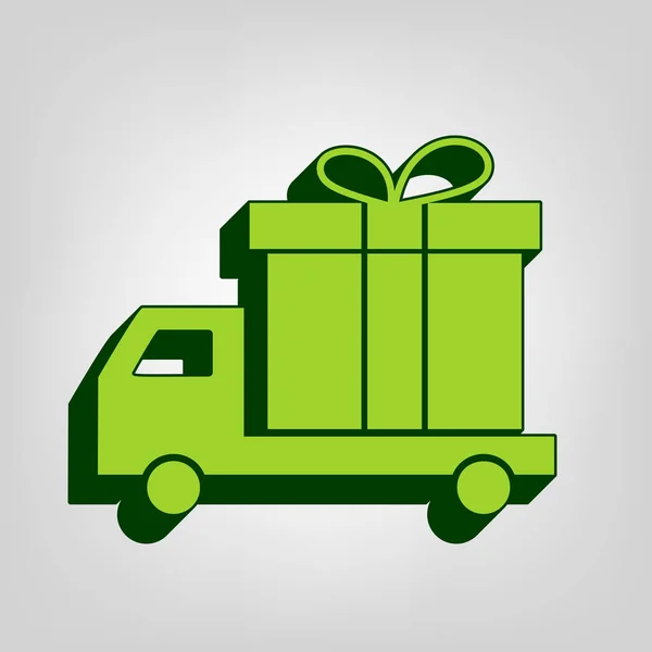 Delivery Gift Sign Vector Yellow Green Solid Icon Dark Green — Stock Vector