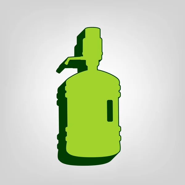 水とサイフォンでペットボトルのシルエット ベクトル 光色を背景に暗い緑の外部ボディ黄色緑色固体のアイコン — ストックベクタ