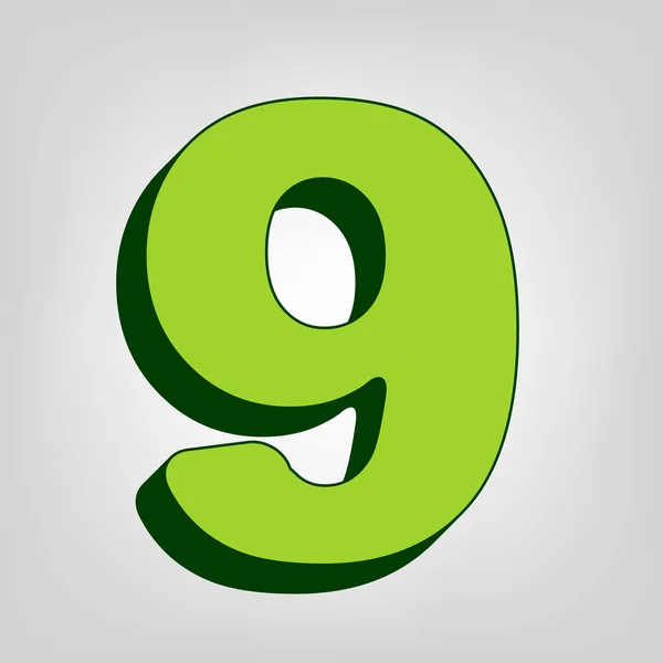 9号符号设计模板元素 黄色绿色实体图标与深绿色的外部身体在浅色背景 — 图库矢量图片