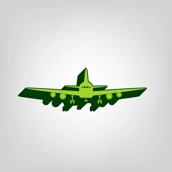Signo Avión Volador Vista Frontal Vector Icono Sólido Verde Amarillo — Vector de stock