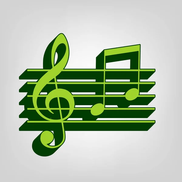 音楽ヴァイオリン記号記号 ト音記号とノート ベクトル 光色を背景に暗い緑の外部ボディ黄色緑色固体のアイコン — ストックベクタ